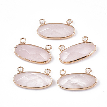 Natural Rose Quartz Pendants, with Brass Findings, Faceted, Oval, Golden, 14x24.5~25x5.5~6mm, Hole: 2.5mm