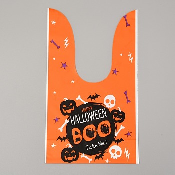 Halloween Theme Plastic Bags,  for Halloween Party Sweets Snack Gift Ornaments, Orange, 22.6x13.5cm, 50pcs/bag