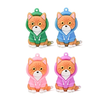 PVC Plastic Pendants, Cat Shape with Hoodie Chamrs, Mixed Color, 47.5x31.5x19.5mm, Hole: 2mm