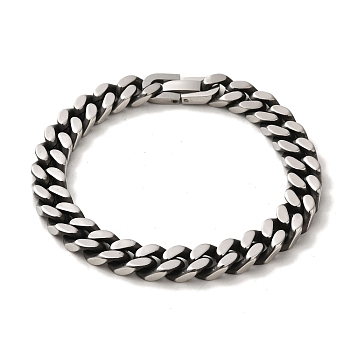 304 Stainless Steel Cuban Link Chain Bracelets for Women Men, Antique Silver, 8-1/2 inch(21.6cm), Link: 9x13x3mm
