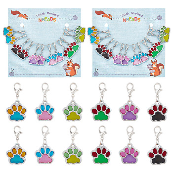 Dog Paw Print Pendant Stitch Markers, Alloy Enamel Crochet Lobster Clasp Charms, Locking Stitch Marker with Wine Glass Charm Ring, Mixed Color, 3cm, 6 colors, 2pcs/color, 12pcs/set