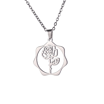 Stainless Steel Pendant Necklaces, June Rose, 16.14~19.69 inch(41~50cm)