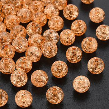 Transparent Crackle Acrylic Beads, Round, Sandy Brown, 8x7mm, Hole: 1.8~2mm, about 1745pcs/500g