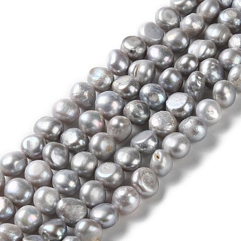 Natural Cultured Freshwater Pearl Beads Strands, Dyed, Two Sides Polished, Gray, 8~10x9~11x6~7mm, Hole: 0.5mm, about 42pcs/strand, 14.37''~14.65''(36.5~37.2cm)