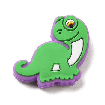 Cartoon Dinosaur Food Grade Eco-Friendly Silicone Focal Beads, Chewing Beads For Teethers, DIY Teether Beads, Lime Green, 25.5x28.5x7.5mm, Hole: 2.3mm