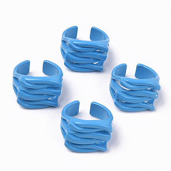 Spray Painted Alloy Cuff Rings, Open Rings, Cadmium Free & Lead Free, Wave, Dodger Blue, US Size 8 1/4(18.3mm)