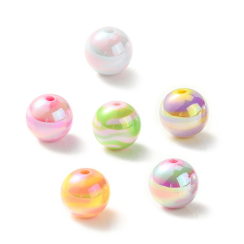 UV Plating Rainbow Iridescent Acrylic Beads, Round, Mixed Color, 16mm, Hole: 3mm