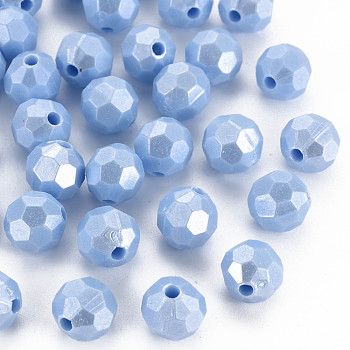 Opaque Acrylic Beads, Faceted, Round, Cornflower Blue, 9.5mm, Hole: 2mm, about 1050pcs/500g