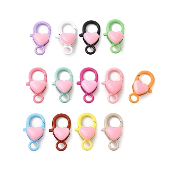 Spray Painted Alloy Lobster Claw Clasps, Heart, Mixed Color, 26.5x14x6.5mm, Hole: 4mm
