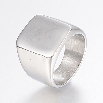 304 Stainless Steel Signet Band Rings for Men, Wide Band Finger Rings, Rectangle, Stainless Steel Color, Size 10, 20mm