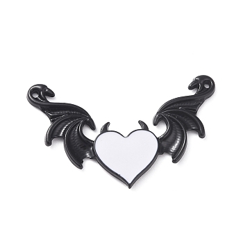 Alloy Emanel Big Pendants, Heart with Wing Charm, Electrophoresis Black, White, 34x54x3mm, Hole: 1.5mm