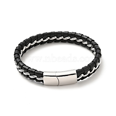 Bracelet cuir & 304 cordon tressé acier inoxydable avec fermoir aimanté pour homme femme(BJEW-C021-21)-2