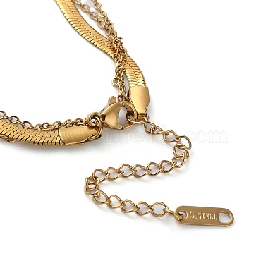 304 Stainless Steel Cable & Flat Snake Chains 3 Layered Necklace(NJEW-C022-01G)-4