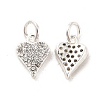 Rack Plating Brass Micro Pave Clear Cubic Zirconia Pendants, Long-Lasting Plated, Cadmium Free & Lead Free, with Jump Ring, Heart, Silver, 10.5x7.5x2mm, Hole: 3.5mm(KK-E081-13S)