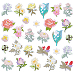  28Pcs 14 Styles Flower Theme Embroidered Cloth Patch, Computerized Embroidery Cloth Iron on/Sew on Patches, Costume Accessories, Appliques, Mixed Color, 21~48x18~35x1.5~2mm, 2pcs/style(PATC-PH0001-32)
