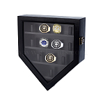 Pine Wood Wall Mounted Ring Organizer Display Stands with Visible Window Lids, Black, 26x23~24x6.1cm(ODIS-WH0079-017)