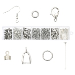 DIY Jewelry Finding Making Kits, with Earring Hooks, Lobster Claw Clasps, Cord Ends, Ice Pick Pinch Bails, Platinum(DIY-YW0012-38P)