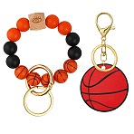 Silicone Beads Pendant Decoration, with Acrylic Basketball Charms and Alloy Lobster Claw Clasp, Red, 110mm(KEYC-SW00016-02)