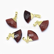Natural Tiger Eye Pendants, with Long-Lasting Plated Brass Findings, Faceted, Triangle, Golden, 14~15x15~16x5mm, Hole: 3.5x5.5mm(G-F584-F11-G)