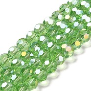 Transparent Glass Beads, 32 Facets, AB Color Plated, Round, Light Green, 10x8.5~9mm, Hole: 1.6mm, about 67pcs/strand, 23.62''(60cm)(EGLA-A035-T10mm-B09)