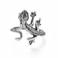 Alloy Lizard Open Cuff Ring for Women, Cadmium Free & Lead Free, Antique Silver, US Size 7 3/4(17.9mm)(RJEW-T009-46AS)