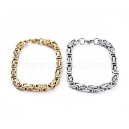 Unisex 201 Stainless Steel Byzantine Chain Bracelets, with Lobster Claw Clasps, Mixed Color, 8-1/2 inch(21.5cm), 6.5mm(BJEW-E372-01C)