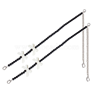 2Pcs Adjustable ABS Imitation Pearl Beaded Bag Straps, with Bowknot & Alloy Lobster Claw Clasps, Black, 29~45.5cm(DIY-AR0003-16A)