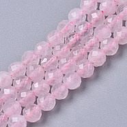 Natural Rose Quartz Beads Strands, Round, Faceted, 5mm, Hole: 1mm, about 76pcs/strand, 15.35 inch(39cm)(G-R465-10)