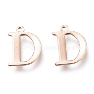 Vacuum Plating  304 Stainless Steel Charms, Laser Cut, Alphabet, Rose Gold, Letter.D, 12x9.5x0.8mm, Hole: 1mm(STAS-H112-D-RG)