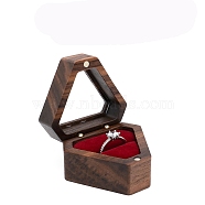 Triangle Wood Ring Display Box, Magnetic Jewelry Portable Storage Ring Case with Visible Winbow and Velvet Inside, FireBrick, 5.7x4.9x3.7cm(PW-WG77459-01)