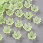 Frosted Acrylic Bead Caps, 6-Petal, Flower, Green Yellow, 14x6mm, Hole: 2mm, about 1660pcs/500g(MACR-S371-07A-728)