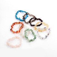 Chips Gemstone Beaded Stretch Bracelets, Natural & Synthetic Mixed Stone, 45mm(X-BJEW-JB01826)