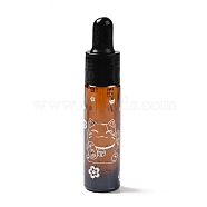 Rubber Dropper Bottles, Refillable Glass Bottle, for Essential Oils Aromatherapy, with Fortune Cat Pattern & Chinese Character, Sienna, 2x9.45cm, Hole: 9.5mm, Capacity: 10ml(0.34fl. oz)(MRMJ-M002-01B-04)