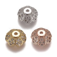 Multi-Petal Brass Micro Pave Clear Cubic Zirconia Bead Caps, Flower, Mixed Color, 8x3.5mm, Hole: 1.2mm(ZIRC-G153-35)