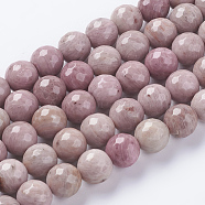 Natural Rhodonite Beads Strands, Dyed, Faceted, Round, Pink, 10mm, Hole: 1mm, about 38pcs/strand, 15.75 inch(G-G542-10mm-12)