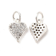 Rack Plating Brass Micro Pave Clear Cubic Zirconia Pendants, Long-Lasting Plated, Cadmium Free & Lead Free, with Jump Ring, Heart, Silver, 10.5x7.5x2mm, Hole: 3.5mm(KK-E081-13S)
