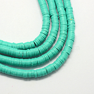 Eco-Friendly Handmade Polymer Clay Beads, Disc/Flat Round, Heishi Beads, Medium Turquoise, 6x1mm, Hole: 2mm, about 380~400pcs/strand, 17.7 inch(X-CLAY-R067-6.0mm-34)