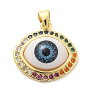 Real 18K Gold Plated Brass Pendants, with Glass and Acrylic, Evil Eye, 19x19x6.5mm, Hole: 5x3.5mm(KK-A198-05G-01)