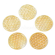 Natural Shell Filigree Joiners Links, Hollow, Flat Round, Yellow, 30x1.5~2mm(SHEL-N026-161B)