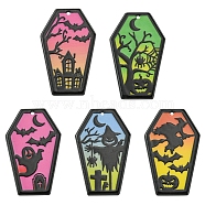 5Pcs 5 Colors Halloween Acrylic Pendants, Polygon, Mixed Color, 42x26.5x2.5mm, Hole: 1.5mm, 1pc/color(OACR-FS0001-65)