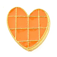 Food Theme Enamel Pin, Golden Alloy Brooch for Backpack Clothes, Heart Waffles, Tartan, 23x21x1.5mm(JEWB-H011-03G-13)