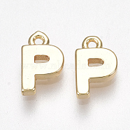 Brass Charms, Letter, Real 18K Gold Plated, Letter.P, 8x5x1.5mm, Hole: 0.8mm(X-KK-S350-167P-G)