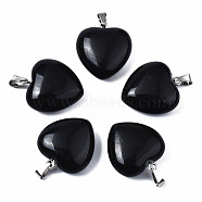 Natural Obsidian Pendants, with Stainless Steel Snap On Bails, Heart, Stainless Steel Color, 22x20x9mm, Hole: 6x2mm(G-N0325-12A)