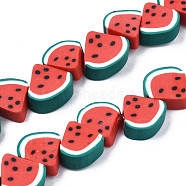 Handmade Polymer Clay Bead Strands, Watermelon Slice, Red, 9~11.5x8.5~12x4~4.5mm, Hole: 1.5mm, about 38~40pcs/strand, 11.42 inch~13.78 inch(36~39cm)(CLAY-R069-01J-02)