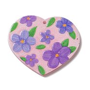 Valentine's Day Printed Heart Theme Acrylic Pendants, Flower, 32x37.5x2.5mm, Hole: 1.6mm(OACR-B015-01B-03)