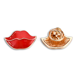 Lip Shape Enamel Pin, Light Gold Plated Alloy Fashion Badge for Backpack Clothes, Nickel Free & Lead Free, Red, 14x22.5mm(JEWB-N007-201)