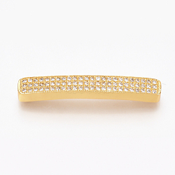 Brass Micro Pave Cubic Zirconia Beads, Cuboid, Clear, Golden, 36x5x4~5mm, Hole: 1mm(ZIRC-T004-77G)