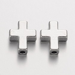 Tibetan Style Alloy Beads, Cadmium Free & Nickel Free & Lead Free, Cross, Platinum, 15x12x5mm, Hole: 2mm(TIBEB-A134914-P-FF)