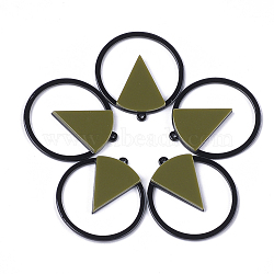 Cellulose Acetate(Resin) Pendants, Flat Round with Triangle, Olive, 40x37x3.5mm, Hole: 1.4mm(X-KY-S158-37C)