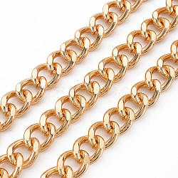 Brass & Iron Curb Chains, Faceted, with Spool, Unwelded, Real 18K Gold Plated, 14x11.5x2.5mm, about 32.81 Feet(10m)/Roll(CH-S128-01)